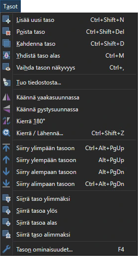 Tasot valikko